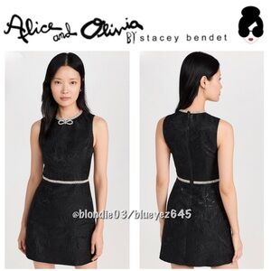 Alice + Olivia “Ellis” embellished mini jacquard dress 0